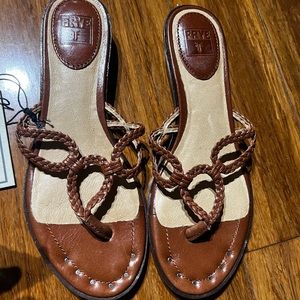 Frye Brown Leather Sandals Size 6.5 Avery Braided Thong